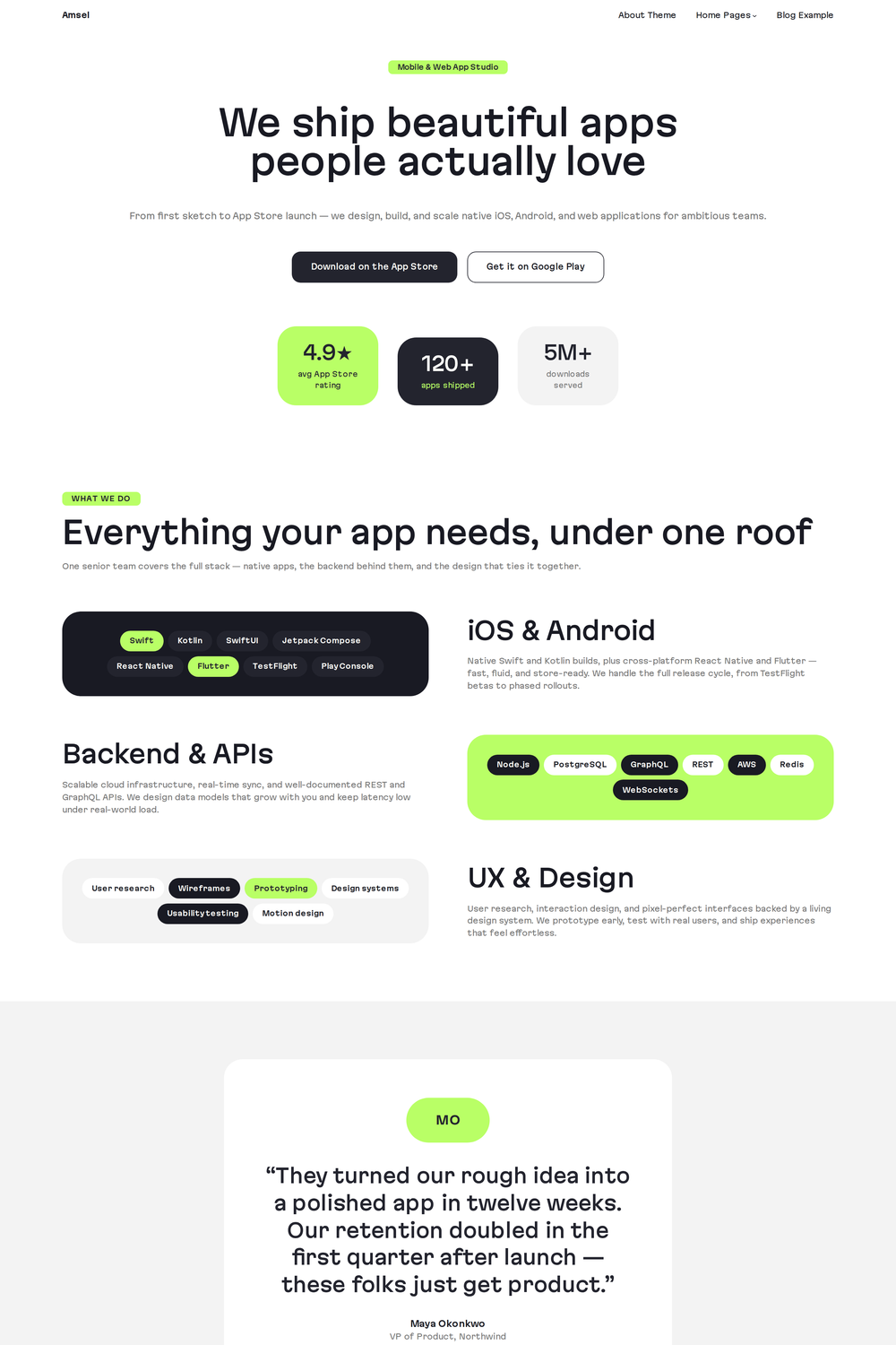 App Development homepage design